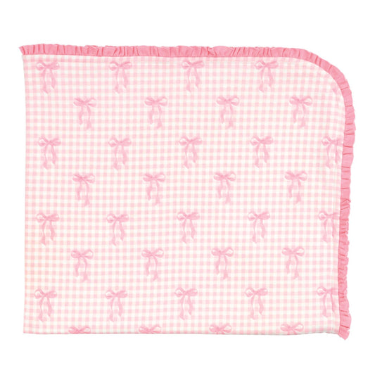 Mud Pie Pink Bow Gingham Blanket