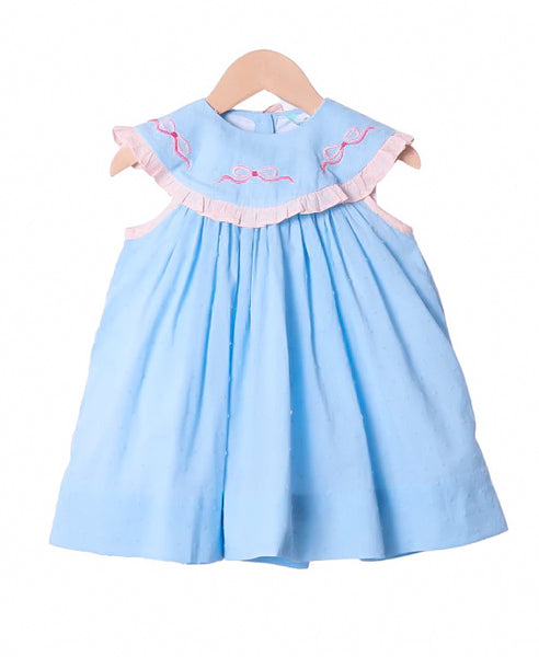 Smocked Flamingo Sweet Bow Swiss Dot Dress