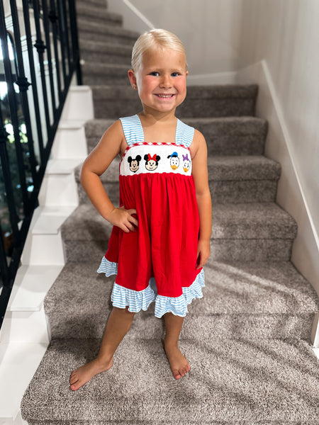 Smocked Flamingo Smocked Mouse & Friends Dress