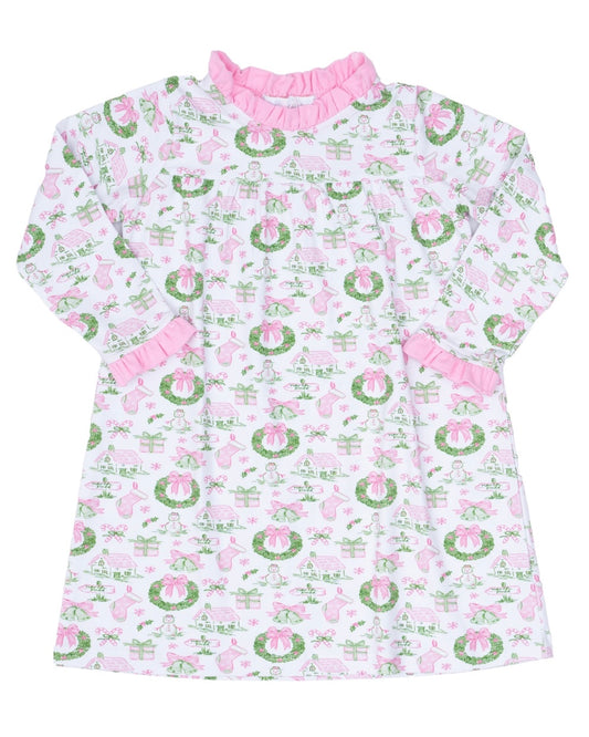 The Oaks Pink Holiday Toile Loungewear Dress