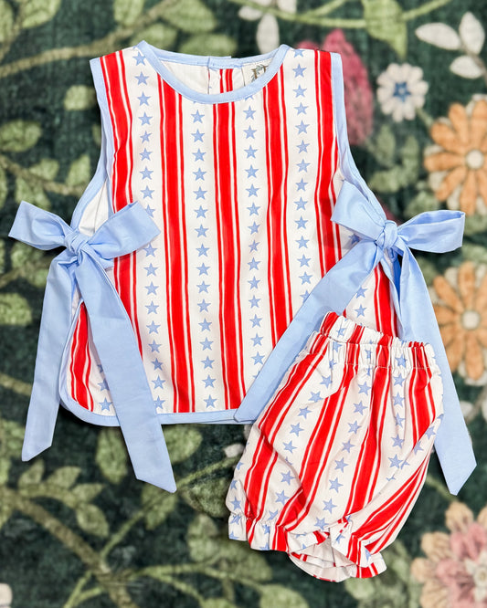 Hamner Hill Stars and Stripes Tie Bloomer Set
