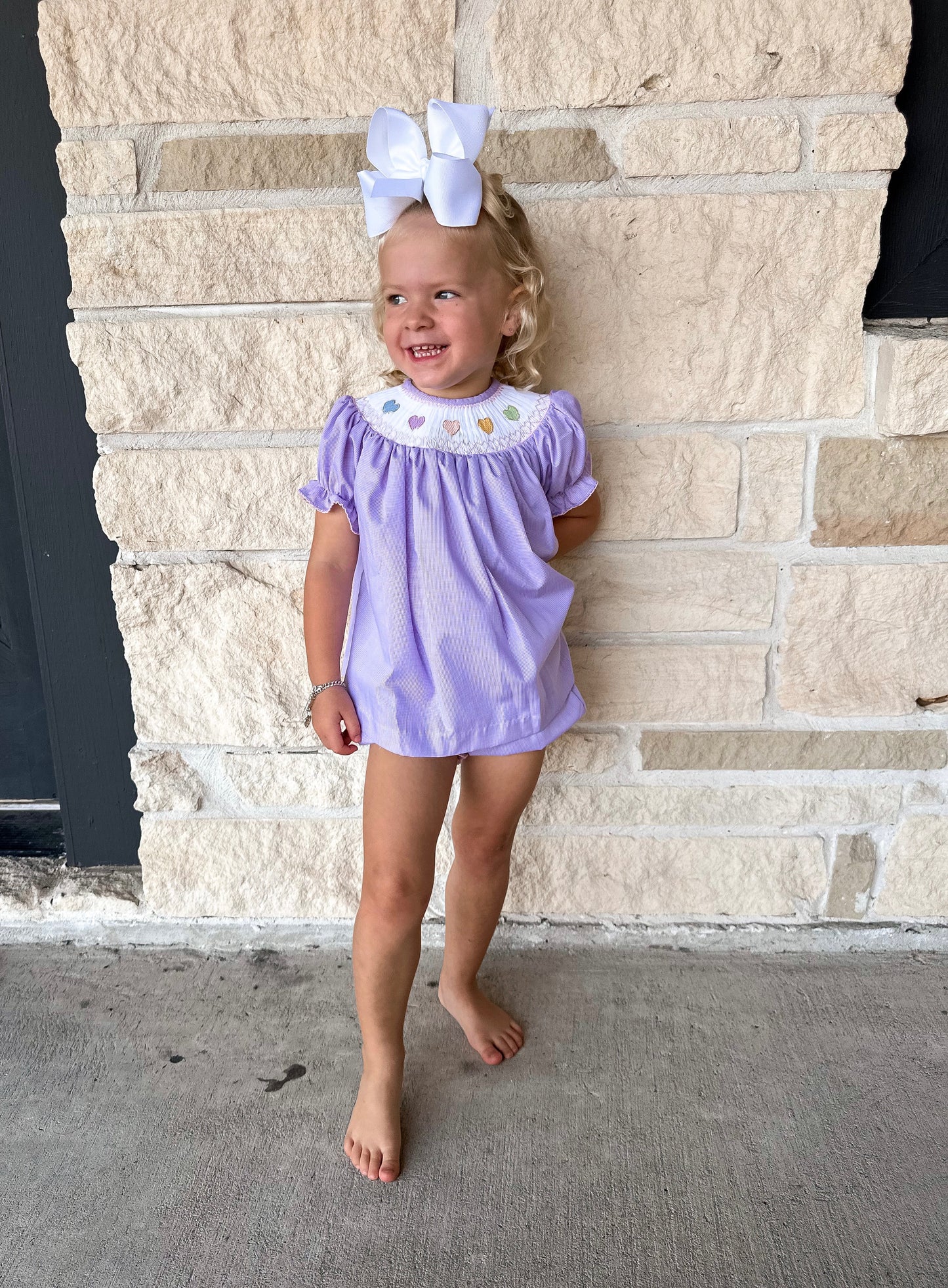 Ruth & Ralph Smocked Rainbow Hearts Annabelle Bloomer Set