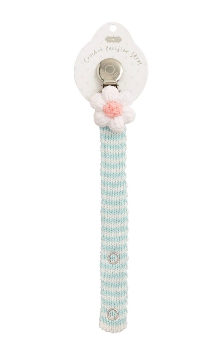 Mud Pie White Flower Crochet Paci Clip