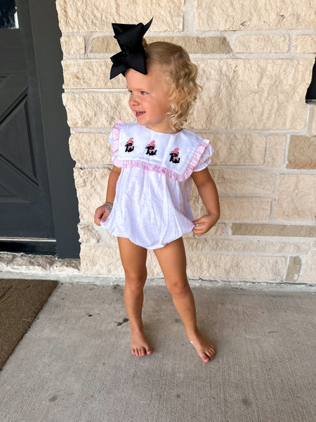 Smocked Flamingo 4 in 1 Interchangeable French Knot Swiss Dot Bubble