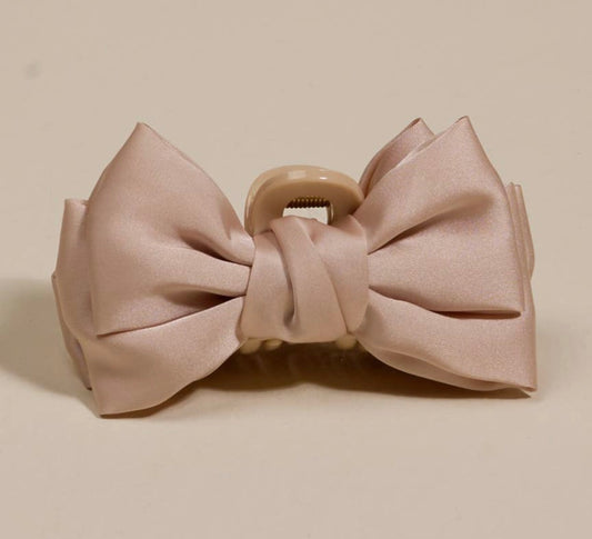 Darling Effect Beige Satin Bow Claw Clip