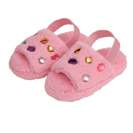 Mud Pie Pink Jeweled Fur Slippers