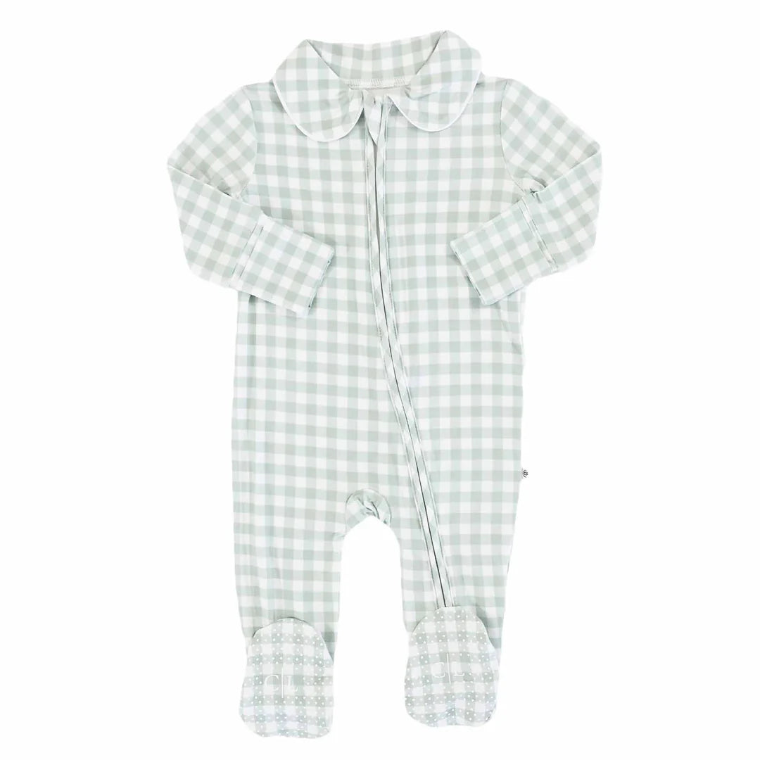 Caden Lane Moss Gingham Peter Pan Collared Footie