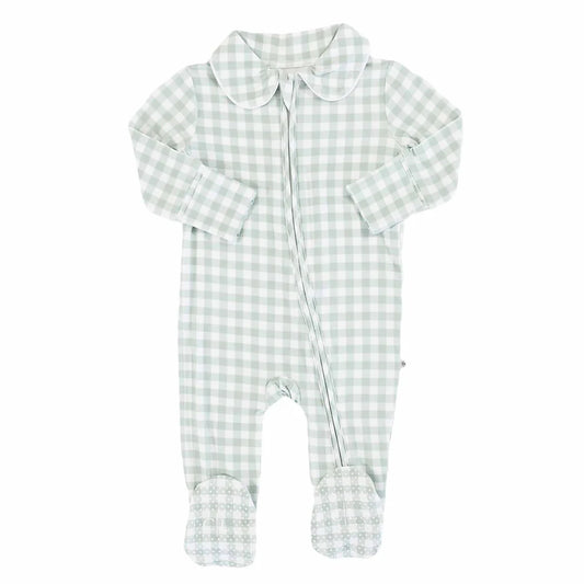 Caden Lane Moss Gingham Peter Pan Collared Footie