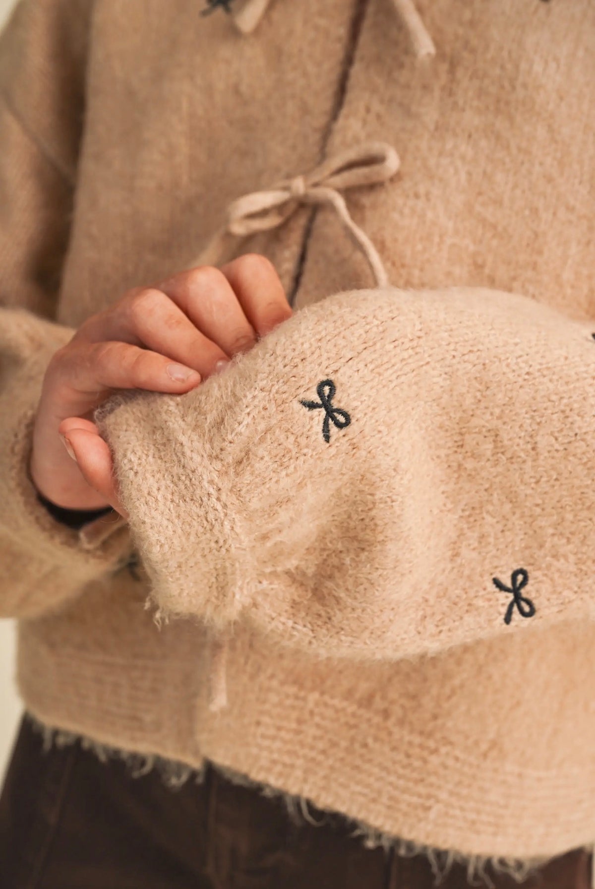 H&A Taupe Bow Embroidered Sweater