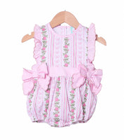 Smocked Flamingo Fancy Floral Ruffle Bow Bubble