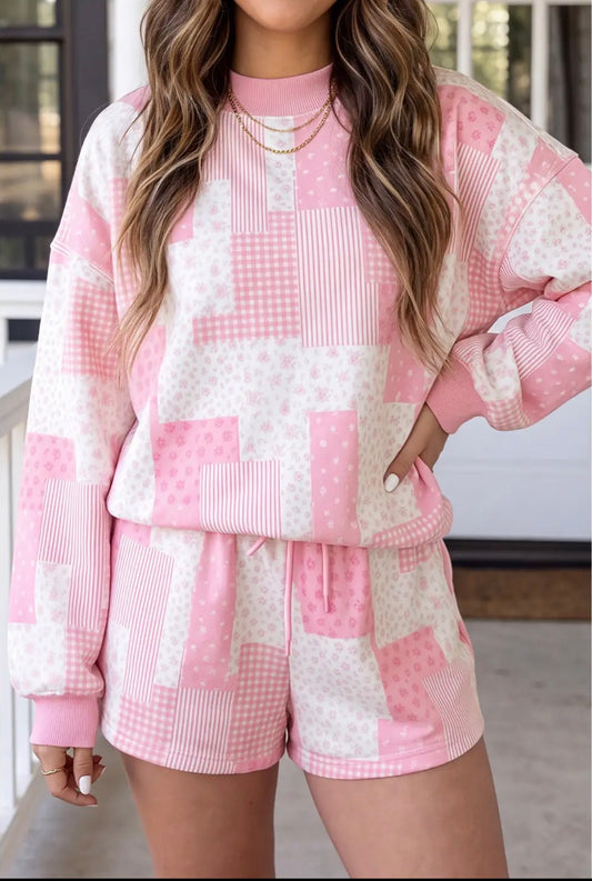 Baby Pink Patchwork Short Set