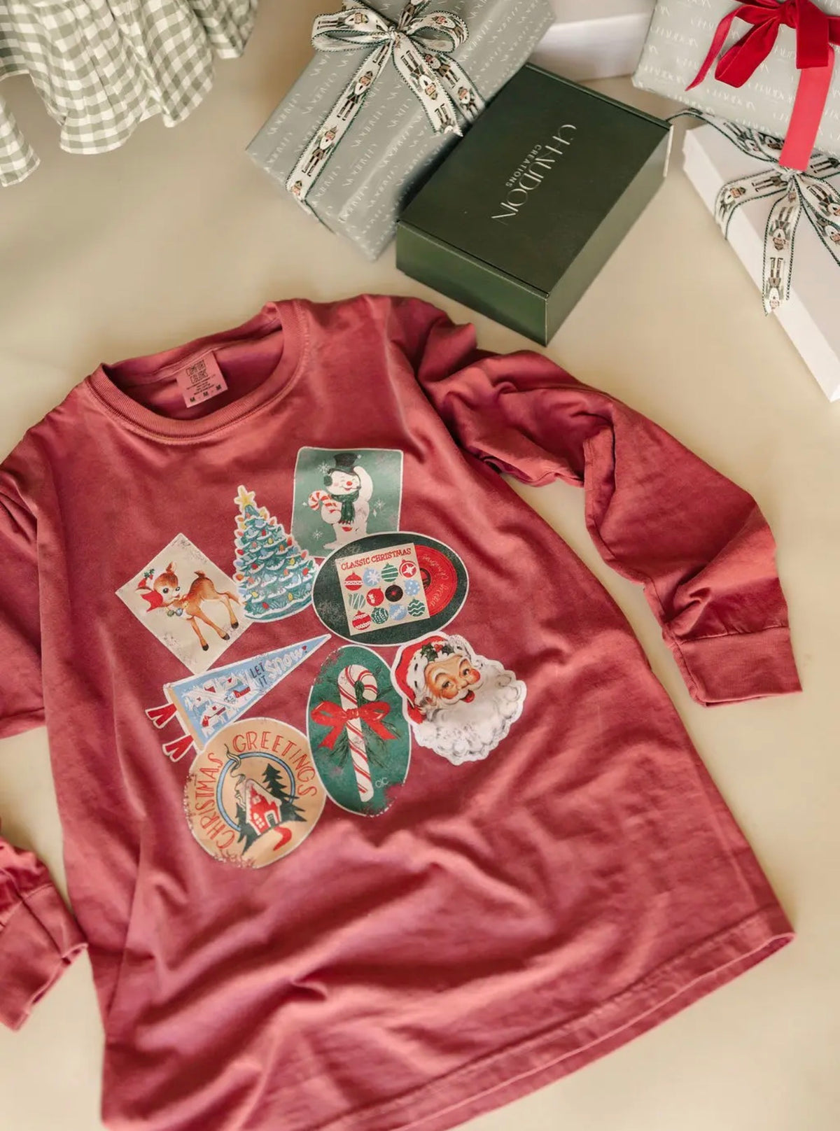 Vintage Christmas Sticker LS Tee