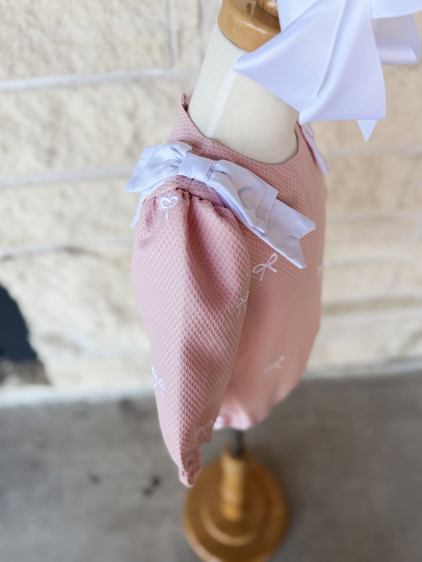 Smocked Flamingo Embroidered Bow Honeycomb Bubble