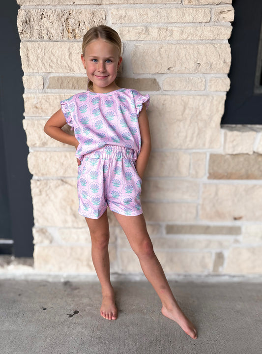 True Purple Floral Short Set