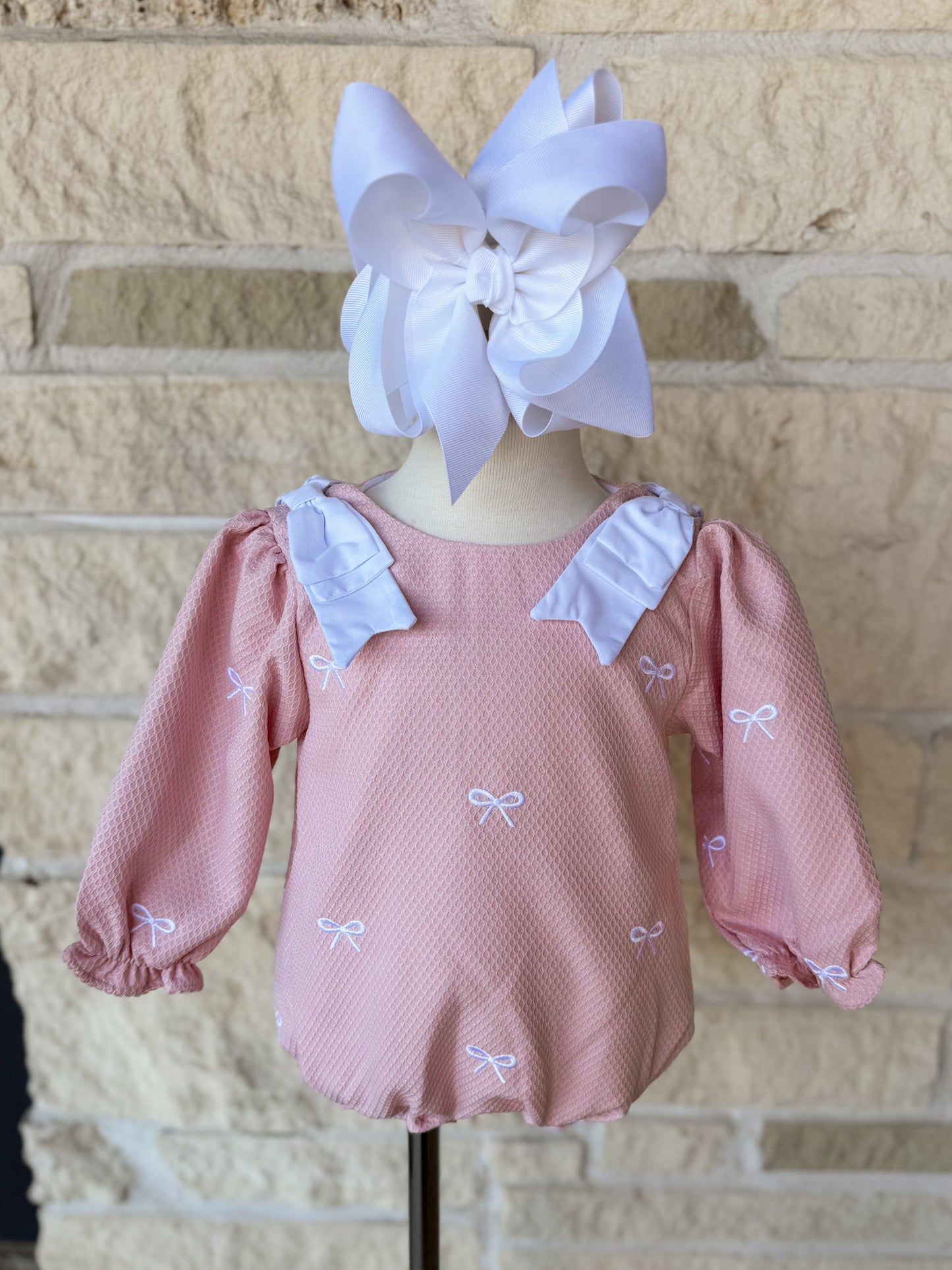 Smocked Flamingo Embroidered Bow Honeycomb Bubble