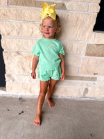 Green Ribbed Bow Short Set