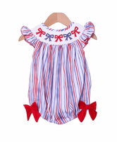 Smocked Flamingo Smocked Red, White & Blue Bishop Bow Bubble