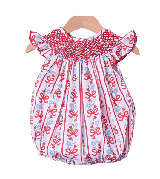 Smocked Flamingo Smocked Heirloom Red Floral Bubble