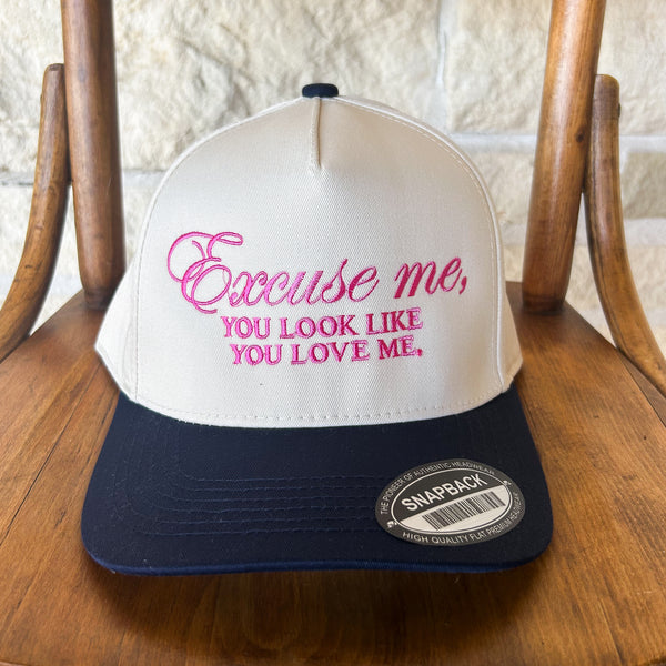 “Excuse Me” Pink + Navy Trucker Hat