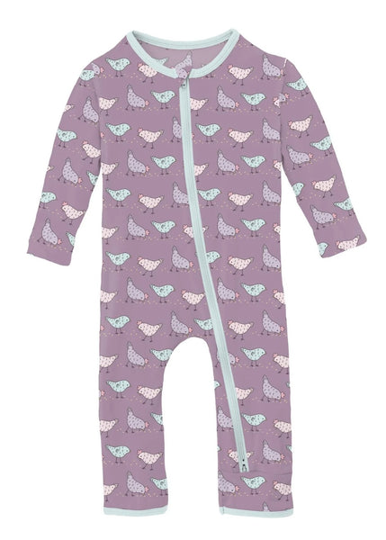 Kickee Pant Lavender Chickens Playsuit