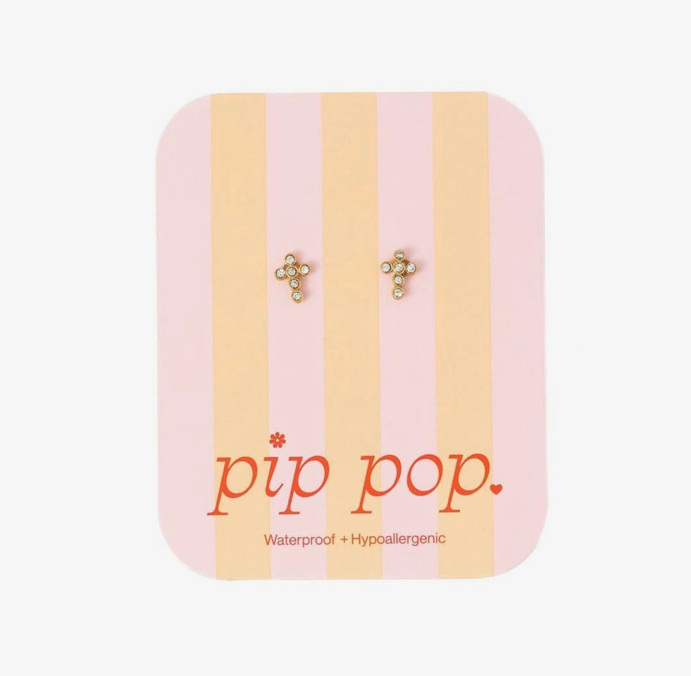 Pip Pop Post Diamond Cross Studs