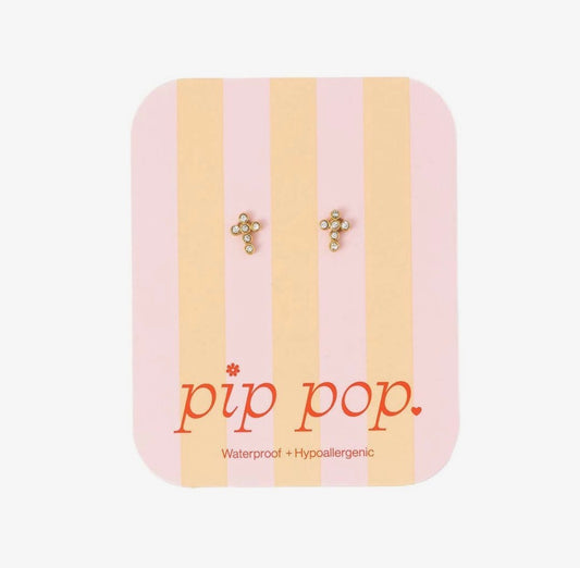 Pip Pop Post Diamond Cross Studs