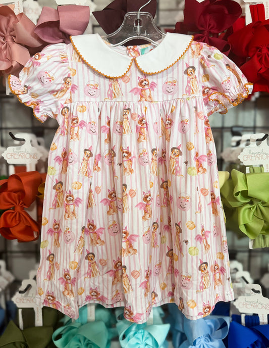 Smocked Flamingo Trick or Treat Pink Puppy Dress
