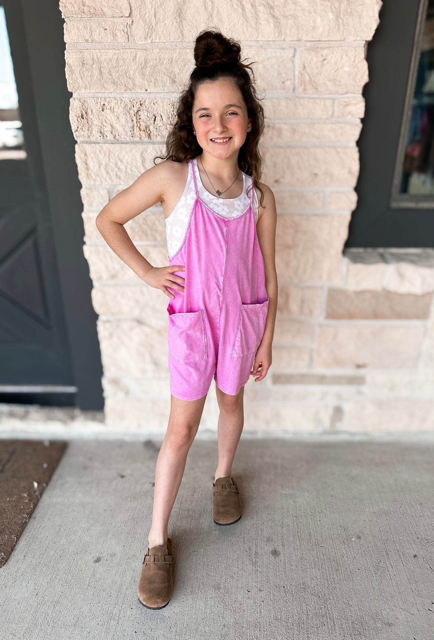 Good Girl Pink Acid Wash Pocket Romper