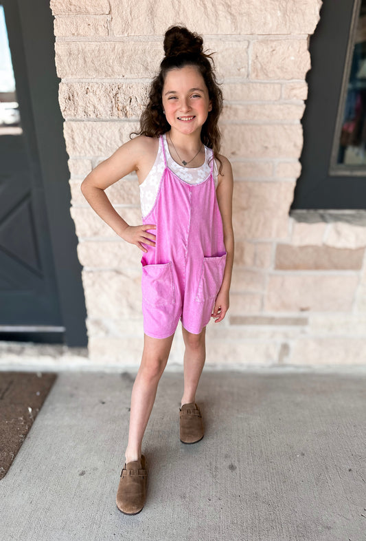 Good Girl Pink Acid Wash Pocket Romper
