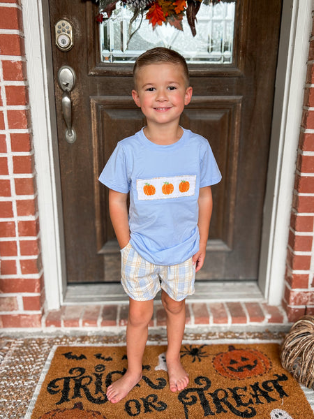 Smocked Flamingo Blue Plaid Short Set