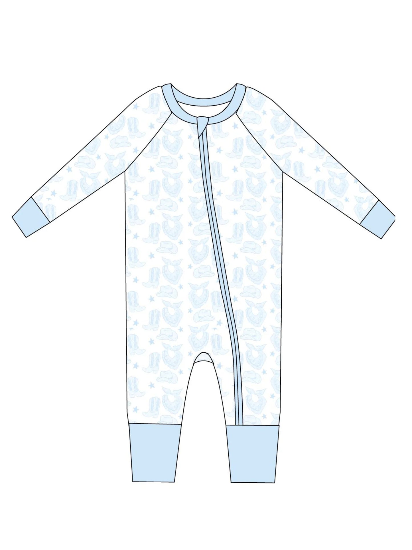 Toast + Jams Blue Watercolor Cowboy Playsuit