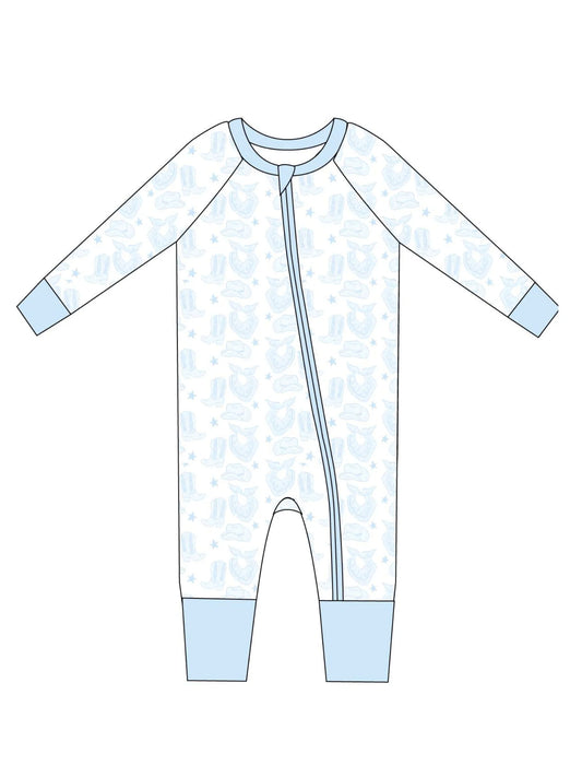 Toast + Jams Blue Watercolor Cowboy Playsuit