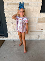 Smocked Flamingo Hand Embroidered  Floral Bow Pumpkin Velvet Bloomer Set