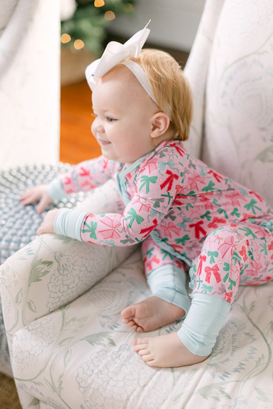 Poppy Kids Festive Bows Zipper Romper