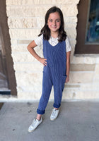 Good Girl Navy Ribbed Overall + Oatmeal Tee Set