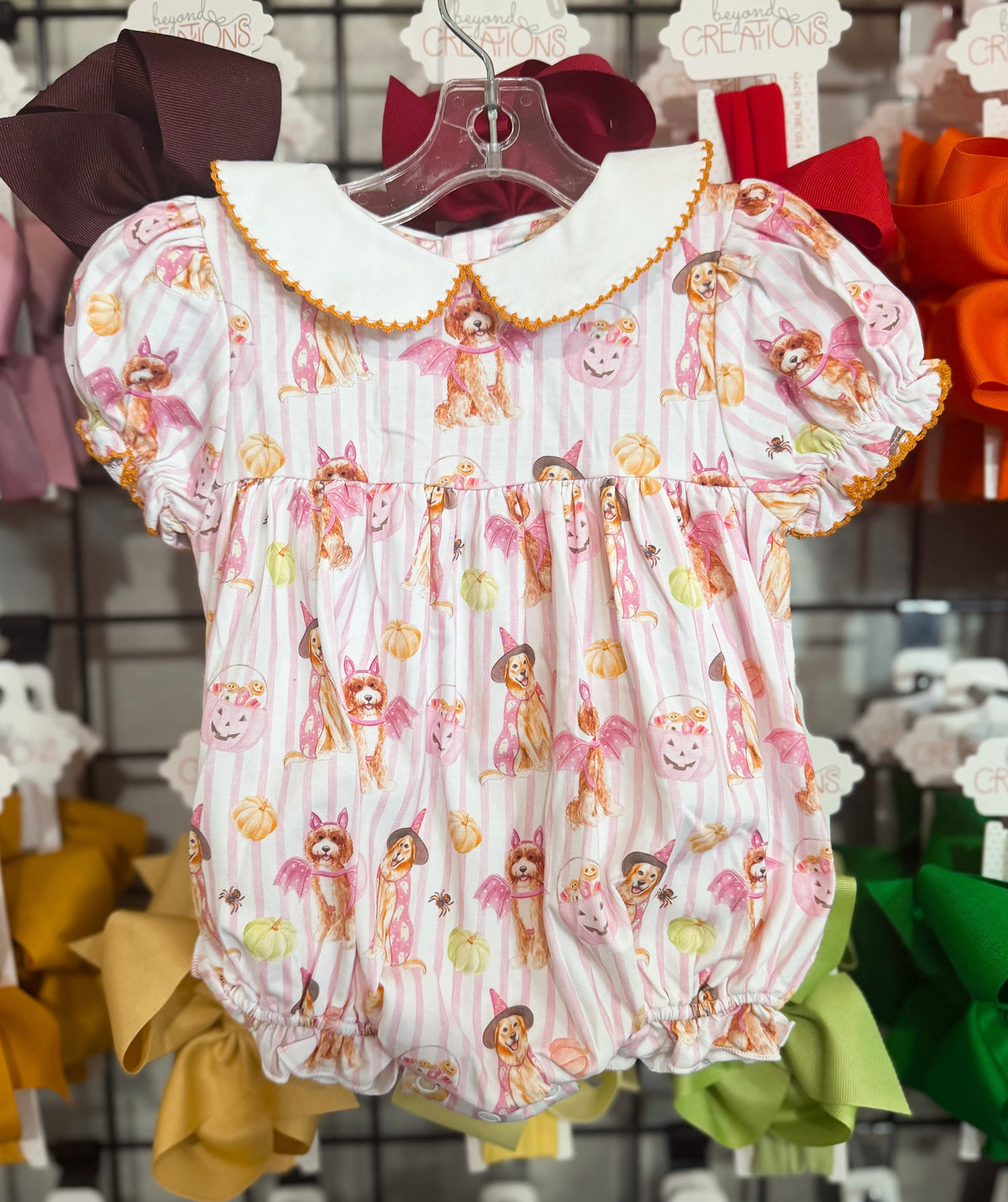 Smocked Flamingo Trick or Treat Pink Puppy Bubble