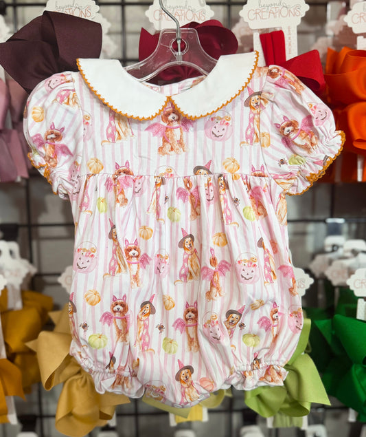 Smocked Flamingo Trick or Treat Pink Puppy Bubble