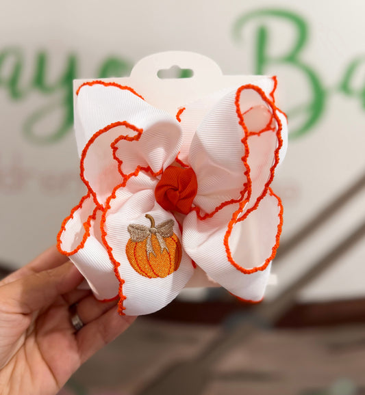 Embroidered Pumpkin 5.5inch Bow