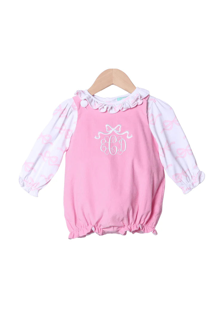 Smocked Flamingo Embroidered Bow 2pc Corduroy Bubble