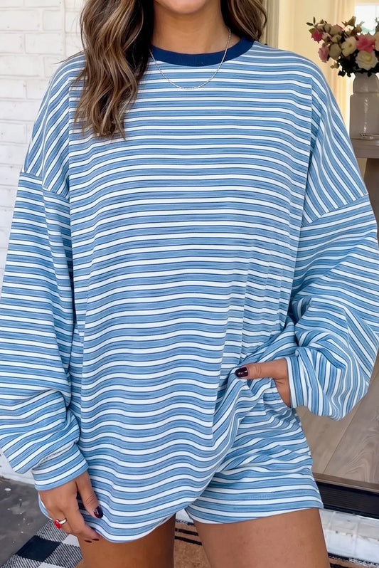 Blue Stripe Lounge Short Set