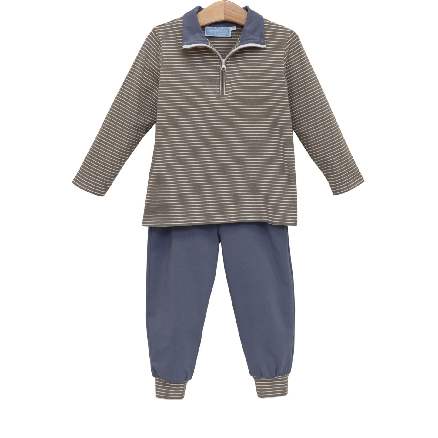 Trotter Street Beige Stripe Tucker Pullover Set