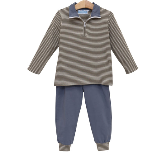 Trotter Street Beige Stripe Tucker Pullover Set