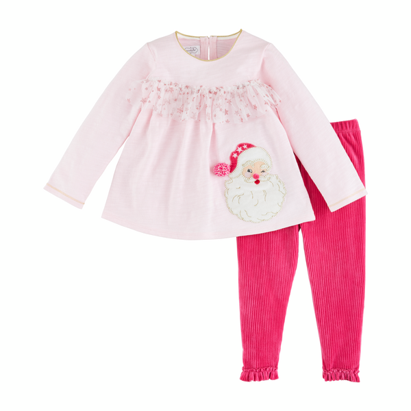 Mud Pie Pink Santa Velour Two Piece Set