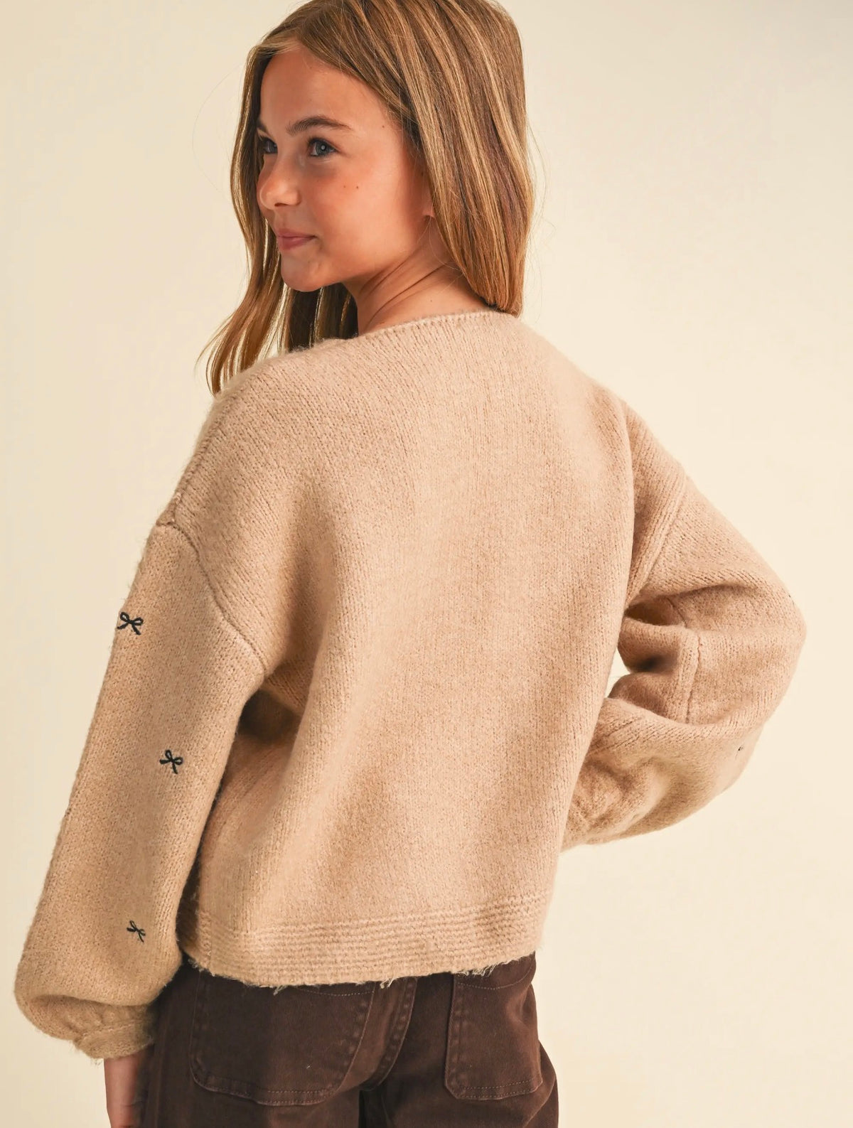 H&A Taupe Bow Embroidered Sweater