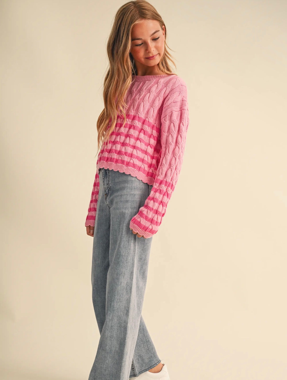 H&A Pink Cable Knit Boxy Sweater