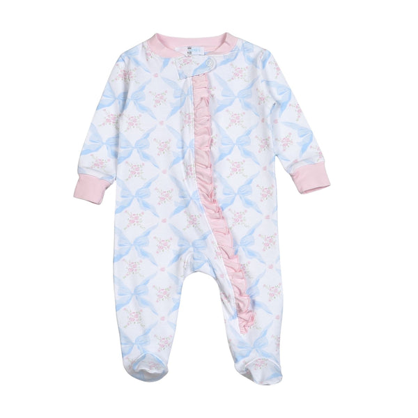 Baby Loren Blue Bows Pima Footie