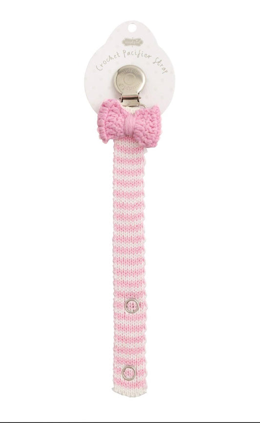 Mud Pie Pink Bow Crochet Paci Clip