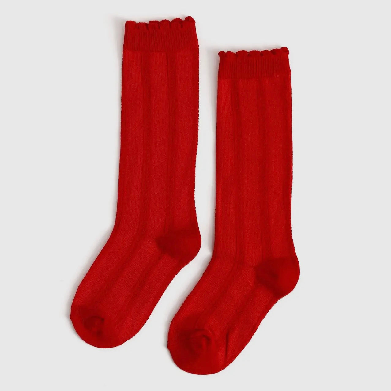 Little Stocking Co. Bright Red Scolloped Knee Highs