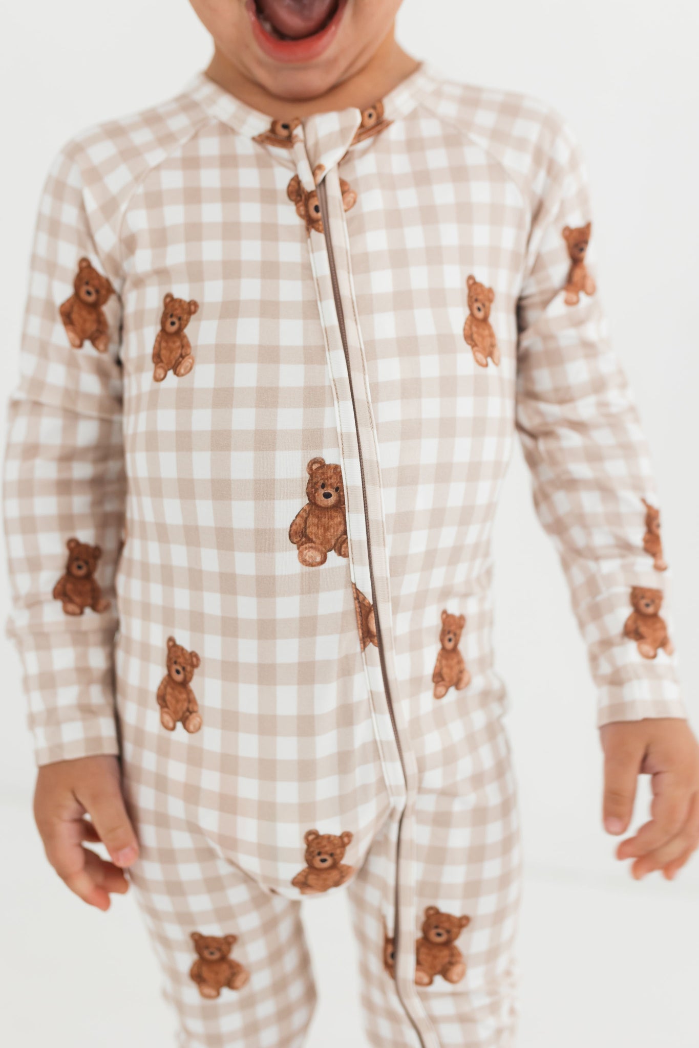 IMJ Gingham Teddy Zipper Romper