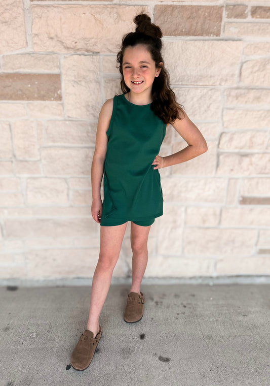 Good Girl Hunter Green Knit Biker Short Set
